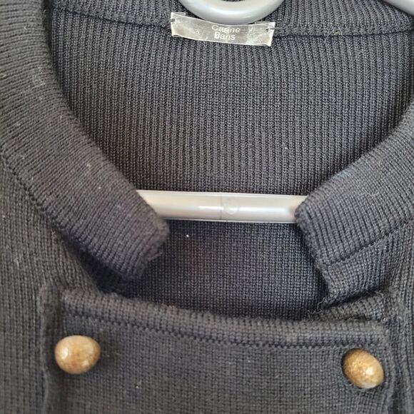 Carine Paris 100% Wool Sweater Black Military Gothic Victorian Size 3 Medium - Picture 8 of 13